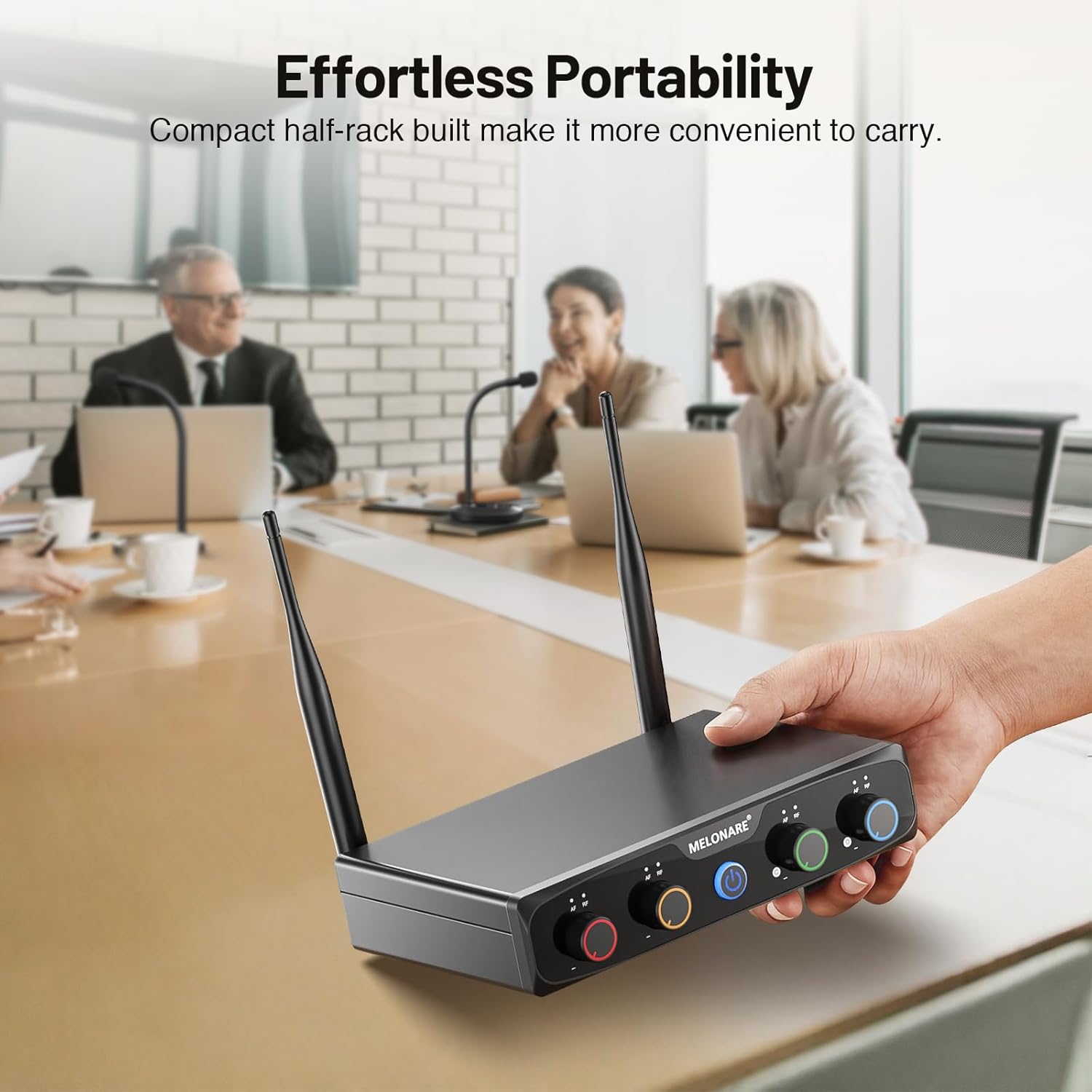 MELONARE 4-Channel Wireless Conference Microphone System, UHF Compact Cordless Mic Set w/ 4x10 Frequencies, 200ft Range, 4 Gooseneck Mics for Lecture, Church, Conference, Public Speaking (MWM-41-4G)
