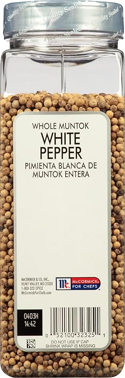 McCormick Culinary Whole Muntok White Pepper, 20 oz - One 20 oz Container of Whole White Peppercorns for Grinder Refills, Perfect on Eggs, Soups, Salads, Fish and More