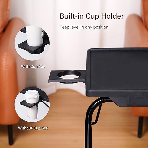 Miniatura 6 de Allpop - Mesa para ver TV con bandeja ajustable, mesa plegable para portátil con 6 alturas y 3 ángulos de inclinación, con portavasos para sofá y