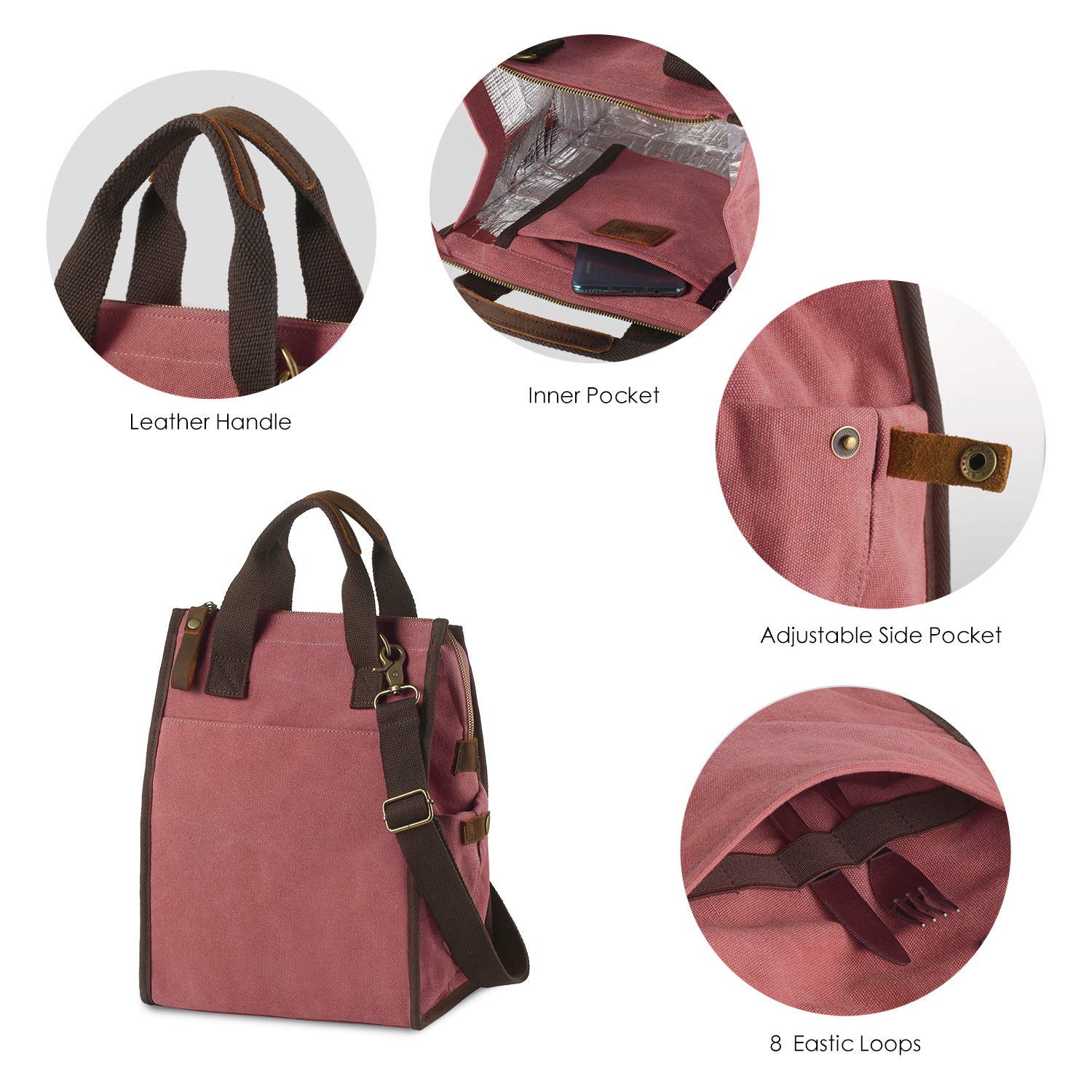 SMRITI Reusable Insulated Cooler Lunch Bag for Men Women Adults Leakproof Lunch Container Stasher Bag for Work Office School Picnic Zippered Adjustable Strap(Watermelon Red)