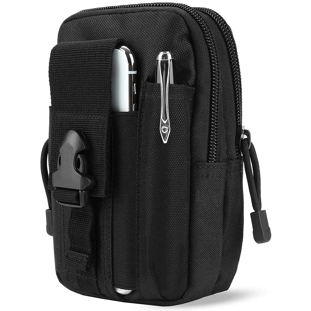 CoverONCoreLife Tactical Bag Utility Waist Bag Pack Compact - 1000D Multipurpose Military Grade Pouch Nylon Grade Belt with Cell Phone Holster Holder For iPhone 12/13/Pro/Pro Max/Mini (Black)