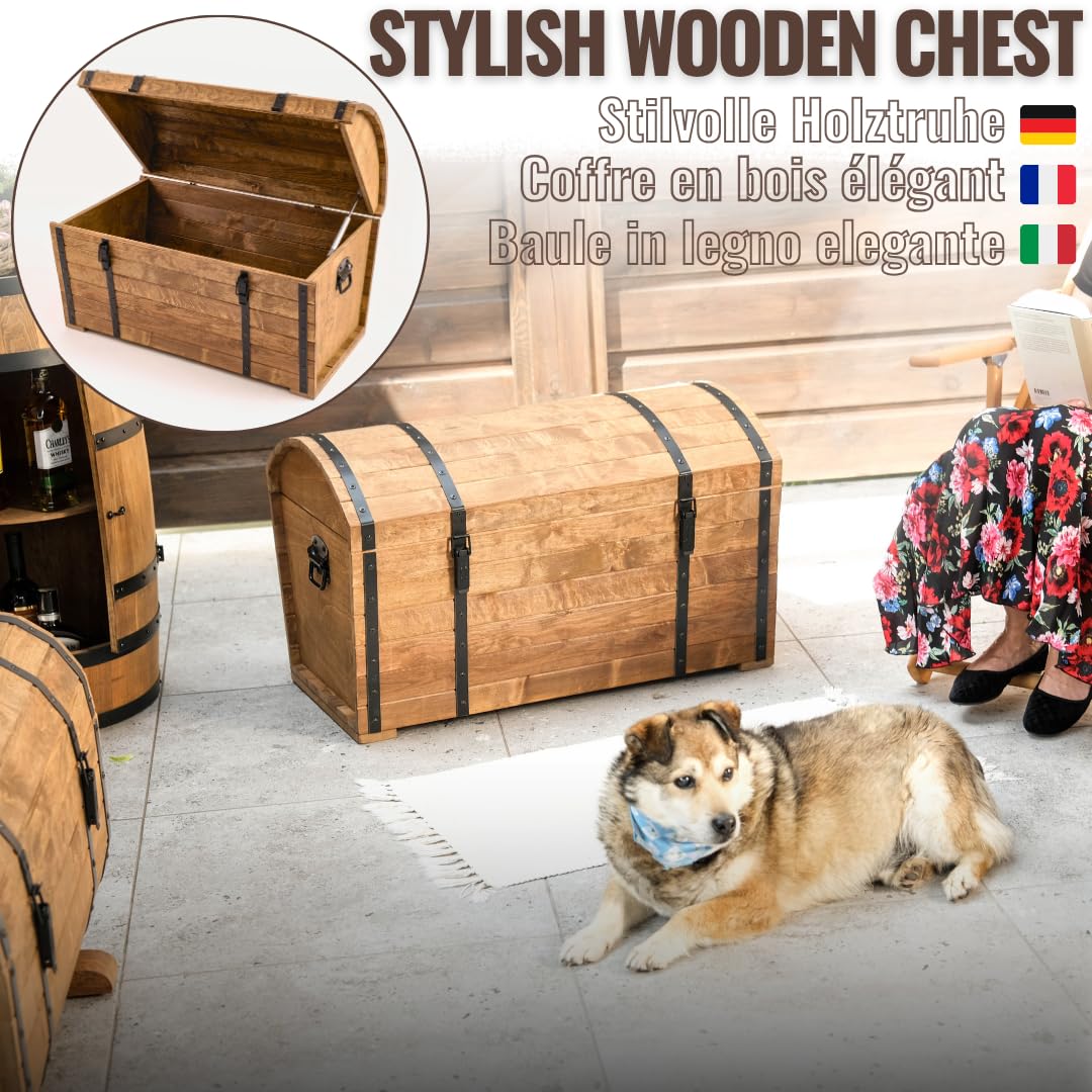 CREATIVE COOPER Coffre de rangement classique en bois d'aulne huilé, 180 l, design vintage, pour salon, terrasse et jardin, 80 x 50 x 50 cm