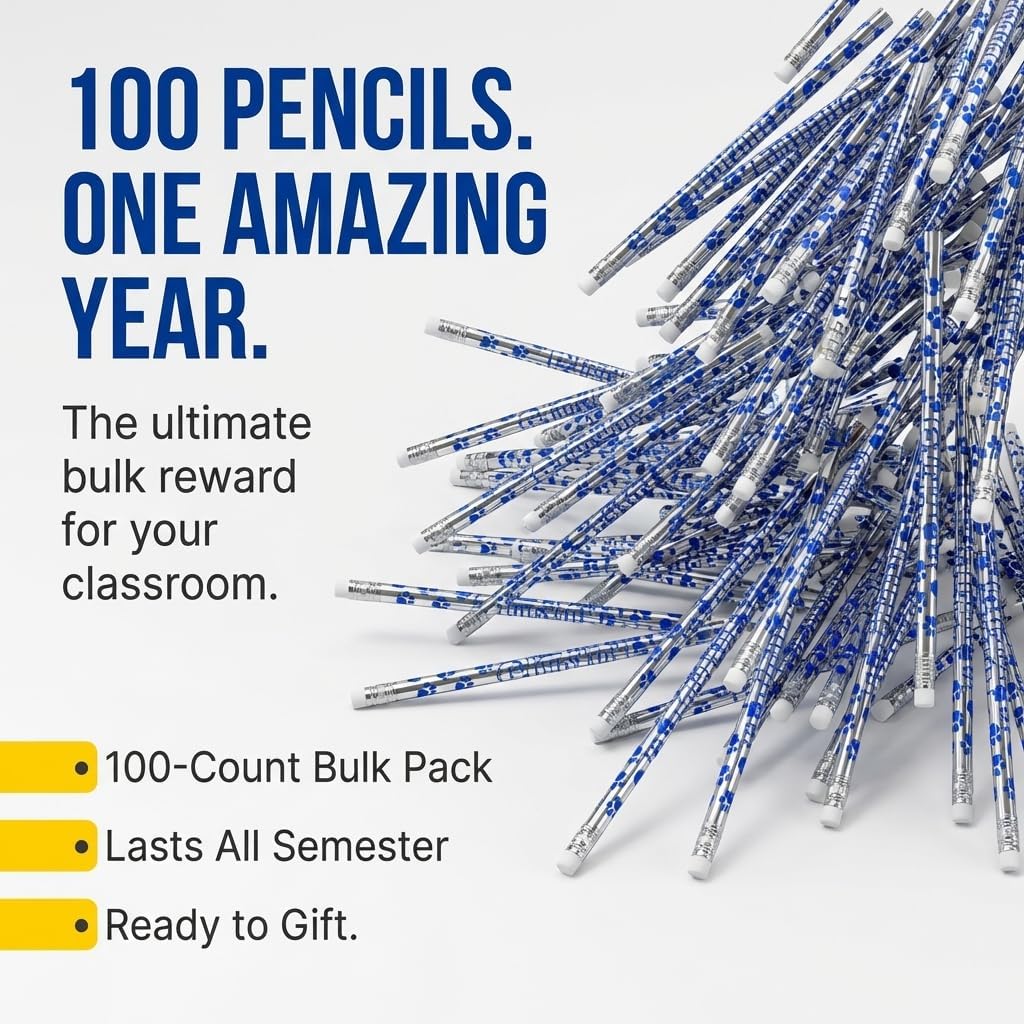 Anderson's, Excellent Attendance Paw Prints Pencils, Set of 100, School Pencils, Student Awards, Recognition