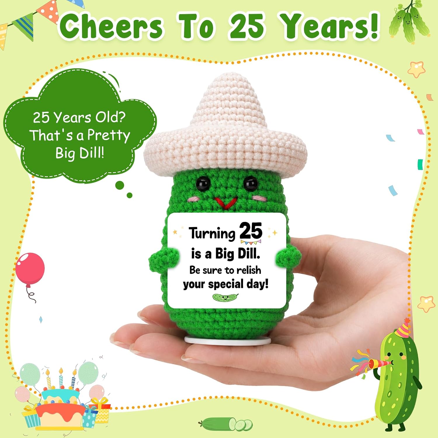 Funny 25th Birthday Gift for Her Him, Crochet Pickle