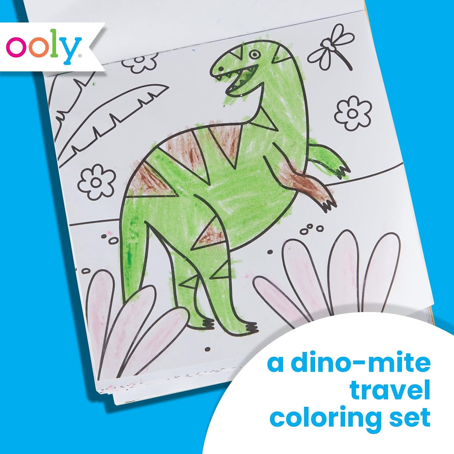 Ooly Travel Art Kit with 9 Jumbo Crayons & 48 Themed Coloring Pages & Case for Easy Traveling Art Creation, Perfect Airplane & Road Trip Activities for Kids - Dinoland