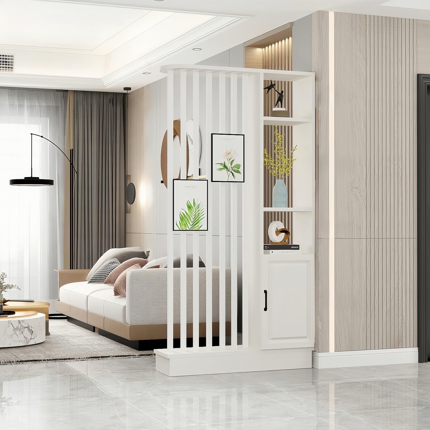 Amazon.com: Wall Room Divider- Sturdy Steel Frame & Wood Shelves, Multi ...