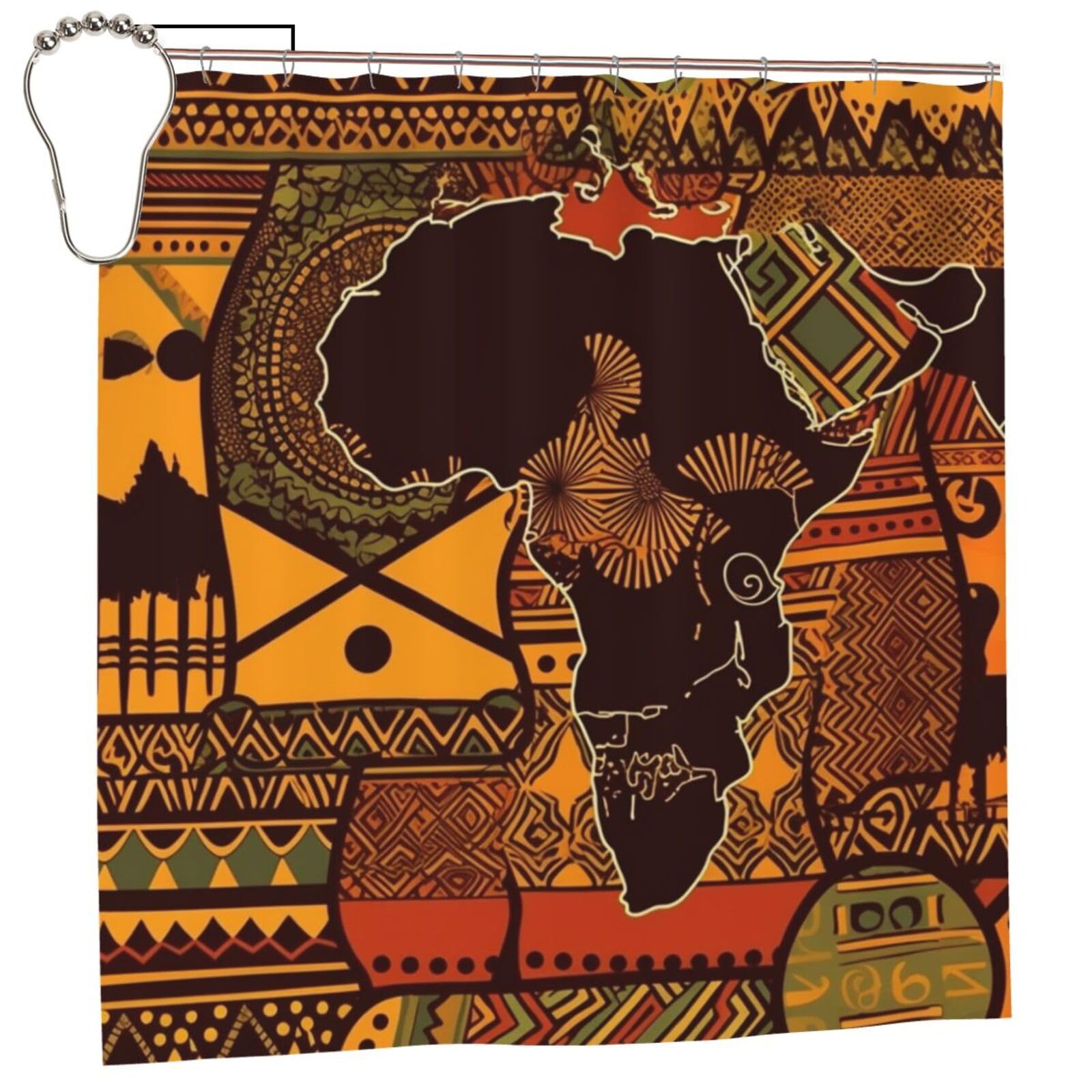 FodPand African Map Ethnic Pattern Shower Curtain 70"x70" Waterproof Long Bathroom Curtain Heavy Duty Thick Cloth Bath Curtain Set with Hooks, Modern Abstract Art Pattern Bathroom Shower Curtains