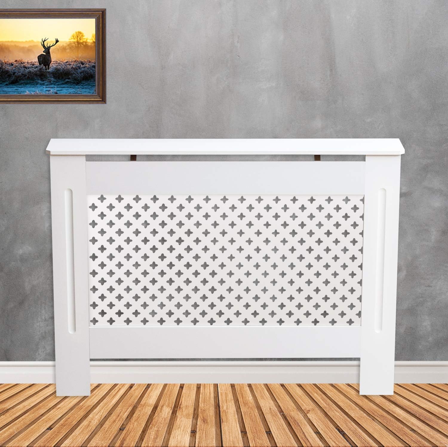 TANBURO Radiator Cover White Painted Cabinet Modern Cross Grill Design with MDF Small/Medium/Large