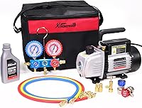 Vista 1 de XtremepowerUS 3.5CFM 1/4HP Bomba de vacío HVAC R134a R12 R22 R410a A/C Kit de refrigeración Juego de manómetros AC R134 Can Tap Bolsa de transporte