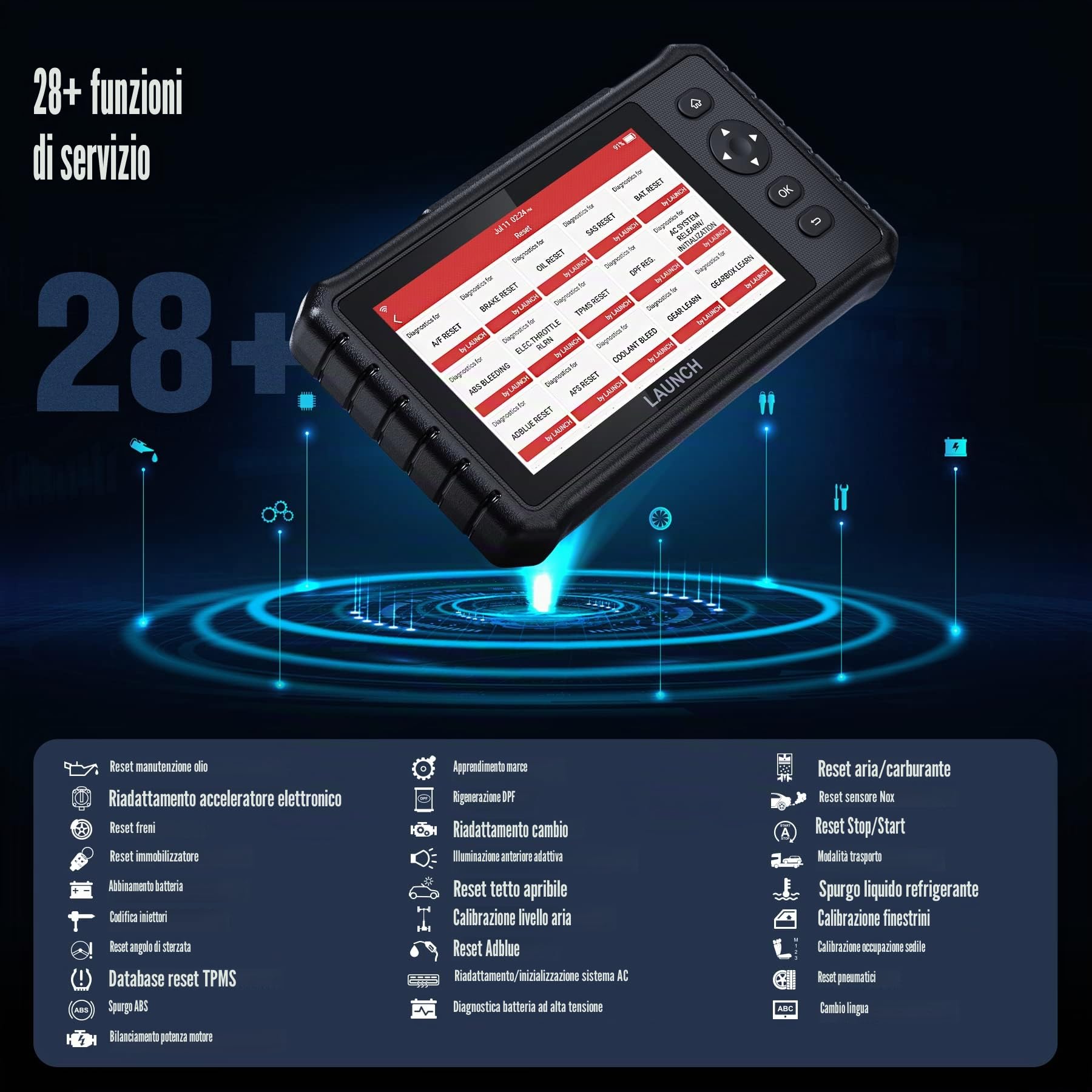 LAUNCH CRP349 - Dispositivo Diagnostico OBD2 Auto Scanner Tutti gli ECU + 28 Funzioni di Servizio oltre 75 Marche - Tester diagnostico OBD Completo con Aggiornamento Gratuito 2 anni tramite Wi-Fi