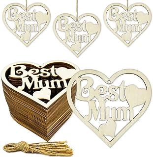 30 Pcs Best Mum Wood Crafts DIY Cutouts, Mothers Day Crafts for Kids, Wooden Letters Ornaments with 30 Strings for Happy Mother's Day Gifts,Mom's Birthday Party Decorations