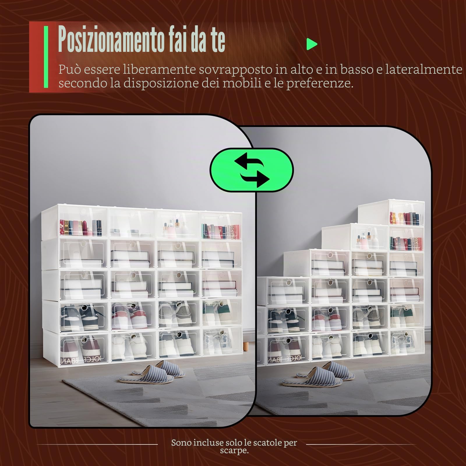 24 scatole trasparenti impilabili per scarpe, in plastica, pieghevoli, con porta trasparente, 33 x 23 x 14 cm (24)