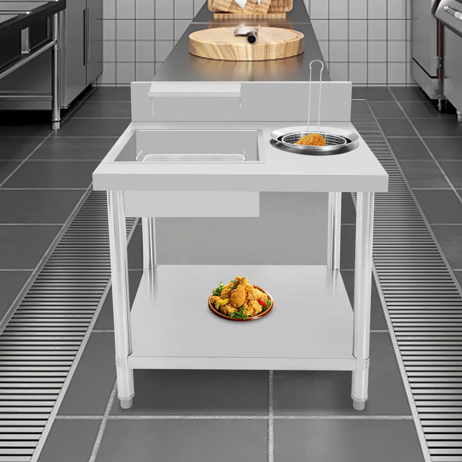 Panierisch Breeding Table Piano di lavoro commerciale impanatura di pollo fritto in acciaio inox con contenitore e cestino per ristoranti di pollo ristoranti fast food hotel