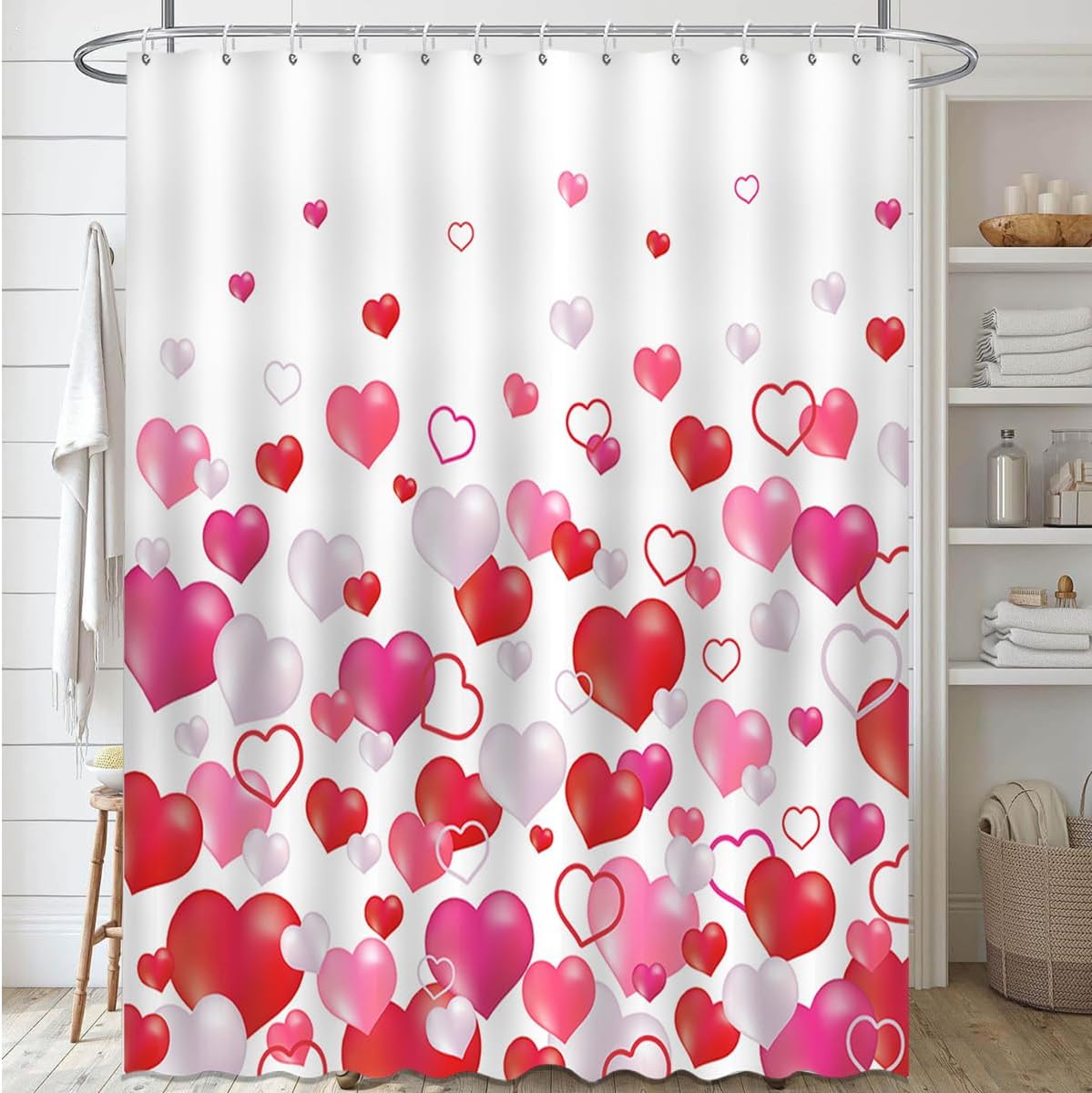 Lindameler Valentine's Day Shower Curtain Set Pink and Red