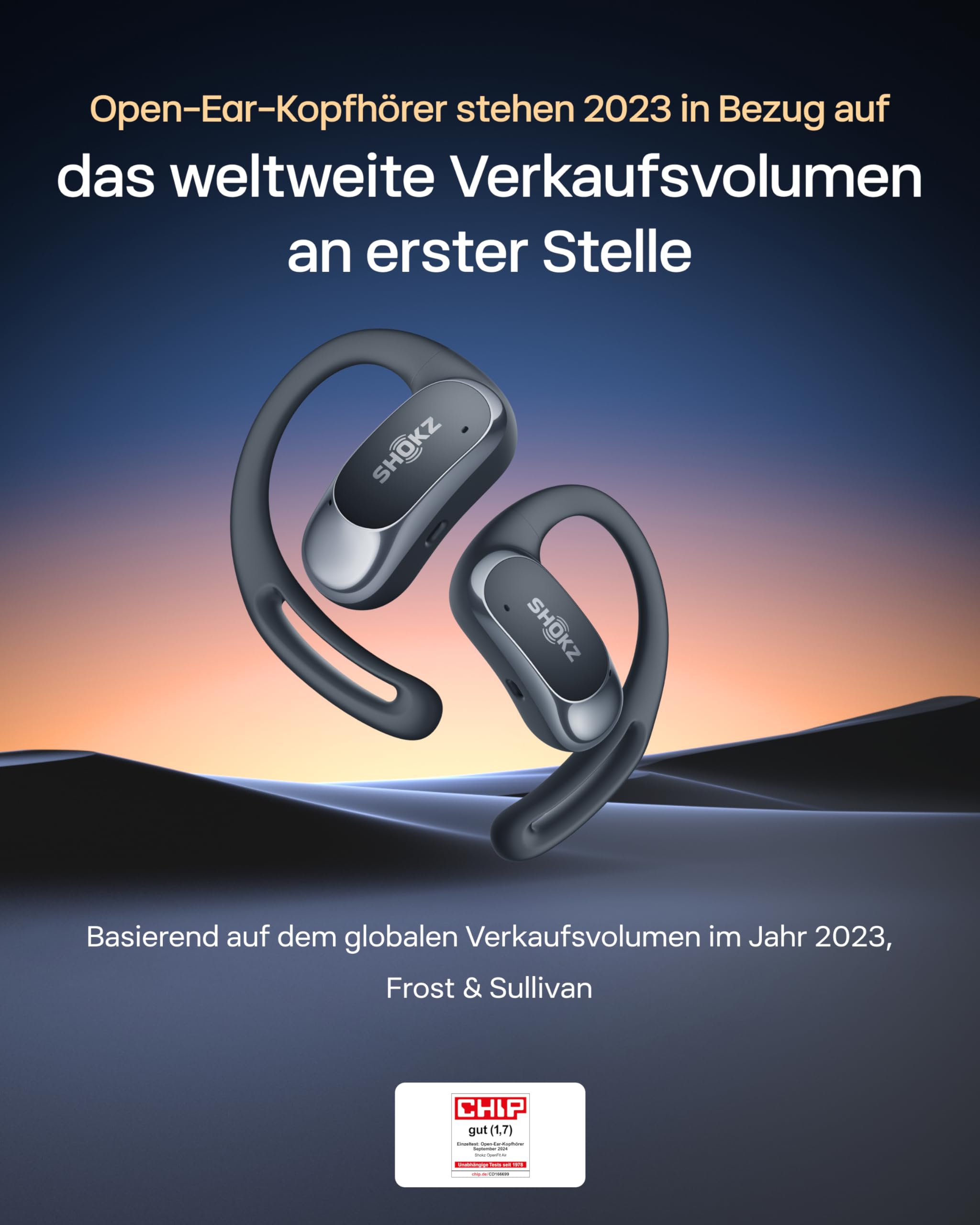 SHOKZ OpenFit Air Open-Ear-Kopfhörer, True Wireless Bluetooth-Ohrhörer mit Mikrofon, Ohrhörer mit Air-Ohrbügel, Schnellaufladung, 28h Wiedergabe, wasserdicht IP54 fürs Training, Tragetasche, Schwarz