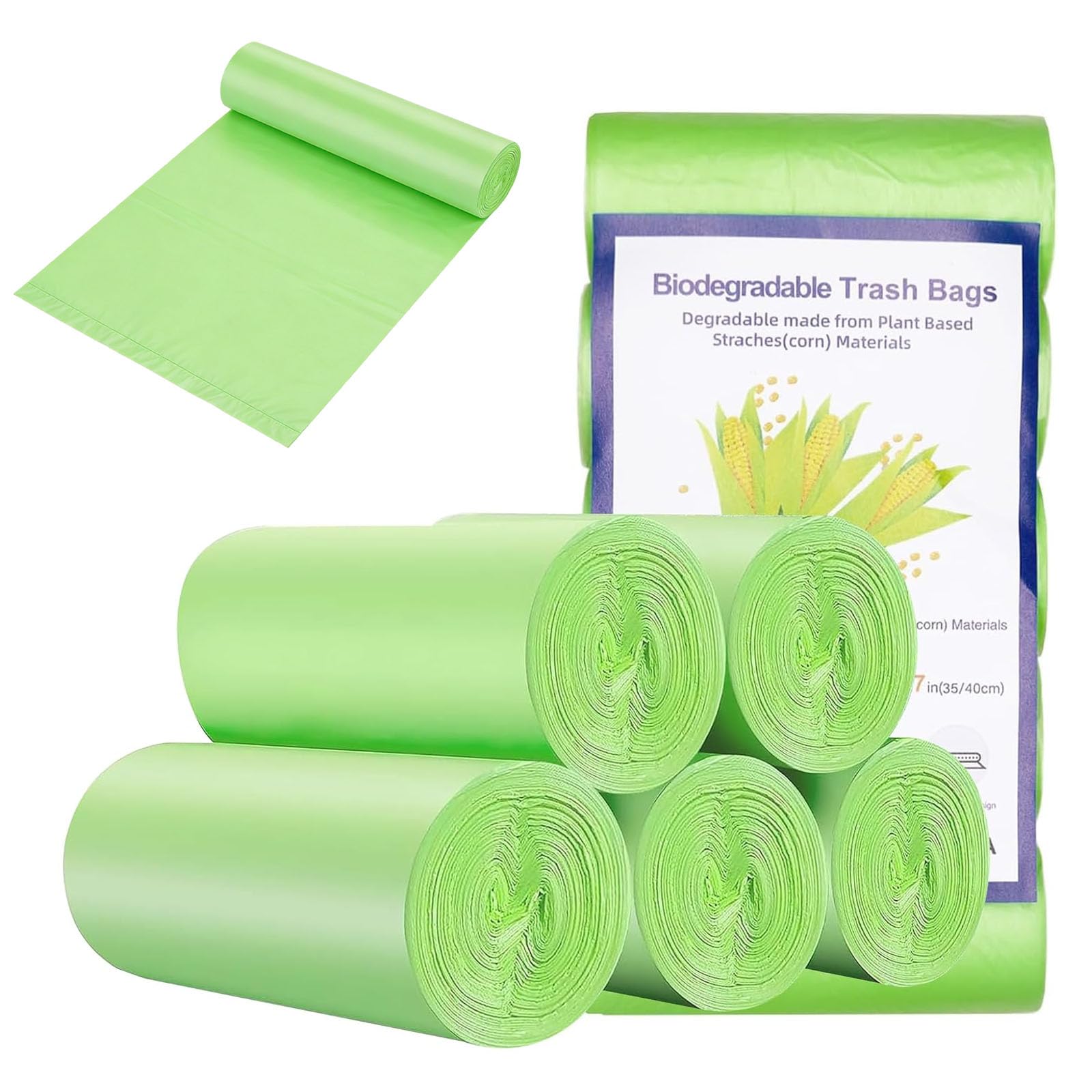 Hiuyavy Green 20L Biodegradable Food Waste Bags, 100Pcs Compostable Food Waste Garbage Bags, Compostable Compost Caddy Liners, Recycled Degradable Rubbish Garbage Trash Bags For Kitchen Office(60 X 50 Cm, )