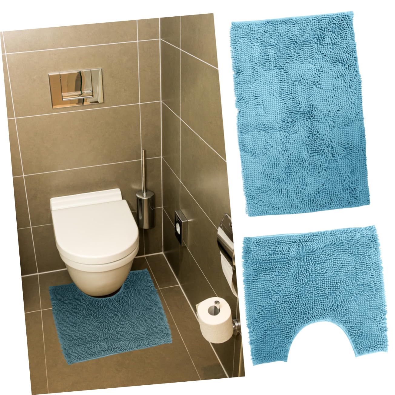 Tapis de Bain Absorbants et Antidérapants Bleu en Chenille Lot de 2 Faciles à Nettoyer, pour Salle de Bain Cuisine