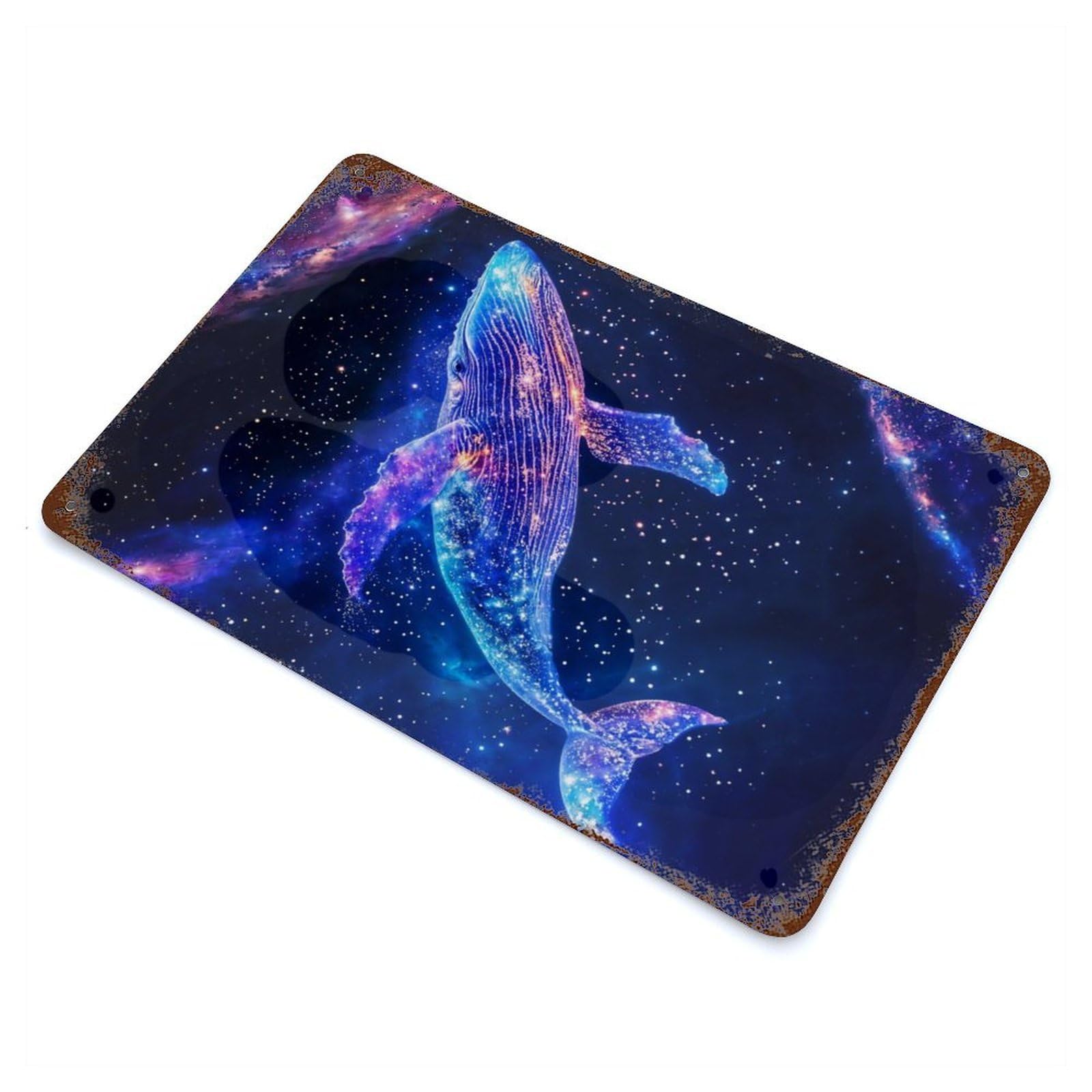 Interstellar Nebula Whale Vintage Wall Sign 11.8"x7.9", Rust Effect Metal Decor for Living Room, Hallway And Home Decor