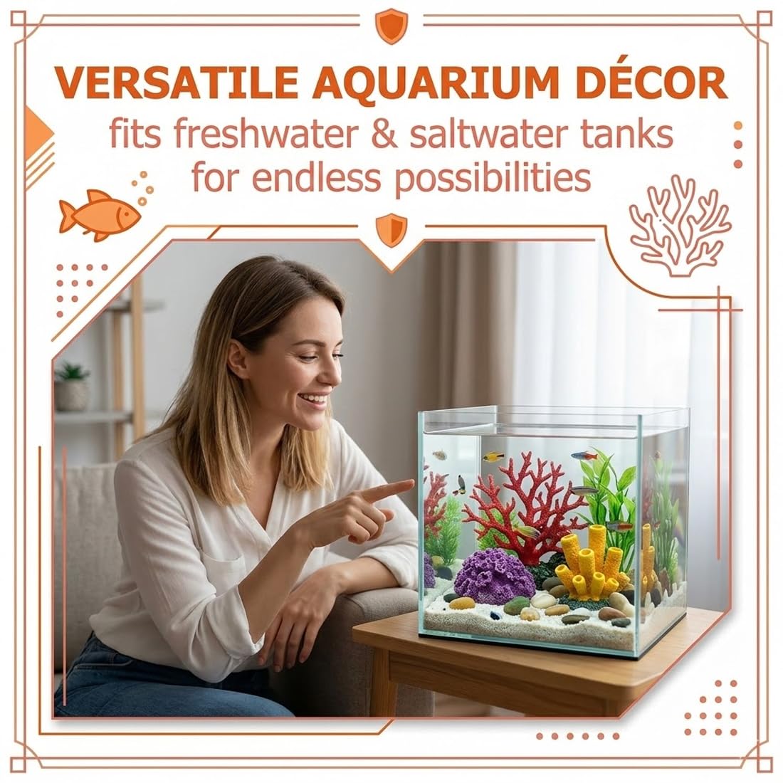 Pezzi Decorazioni Acquario Artificiali, Piante Finte, Accessori per Acquario Pesci, Piante Artificiali con Resina Corallo