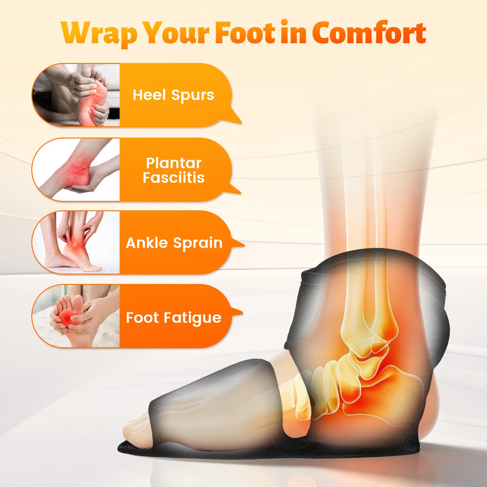 Masajeador de pies con 2 airbags & 4 modos, masajeador eléctrico de pies para suela y tobillo con 4 niveles de calor (40-55 °C), batería de 3000 mAh, inalámbrico, temporizador de 15 minutos, ideal
