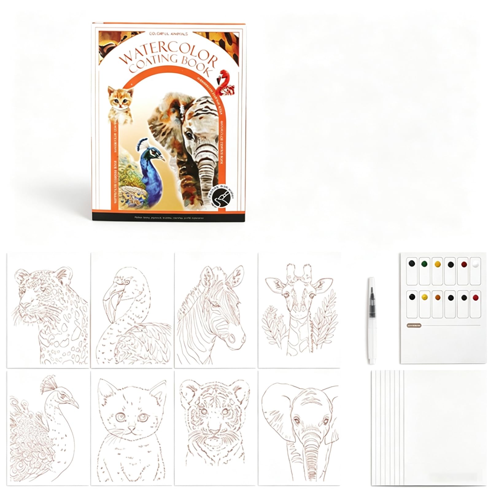 Tobios Mini Watercolour Kit Watercolour Workbook, Creative Stress Relief Art Activity, Portable Painting Book for Adult Beginners, Animal Themed Paper Material Art Supplies