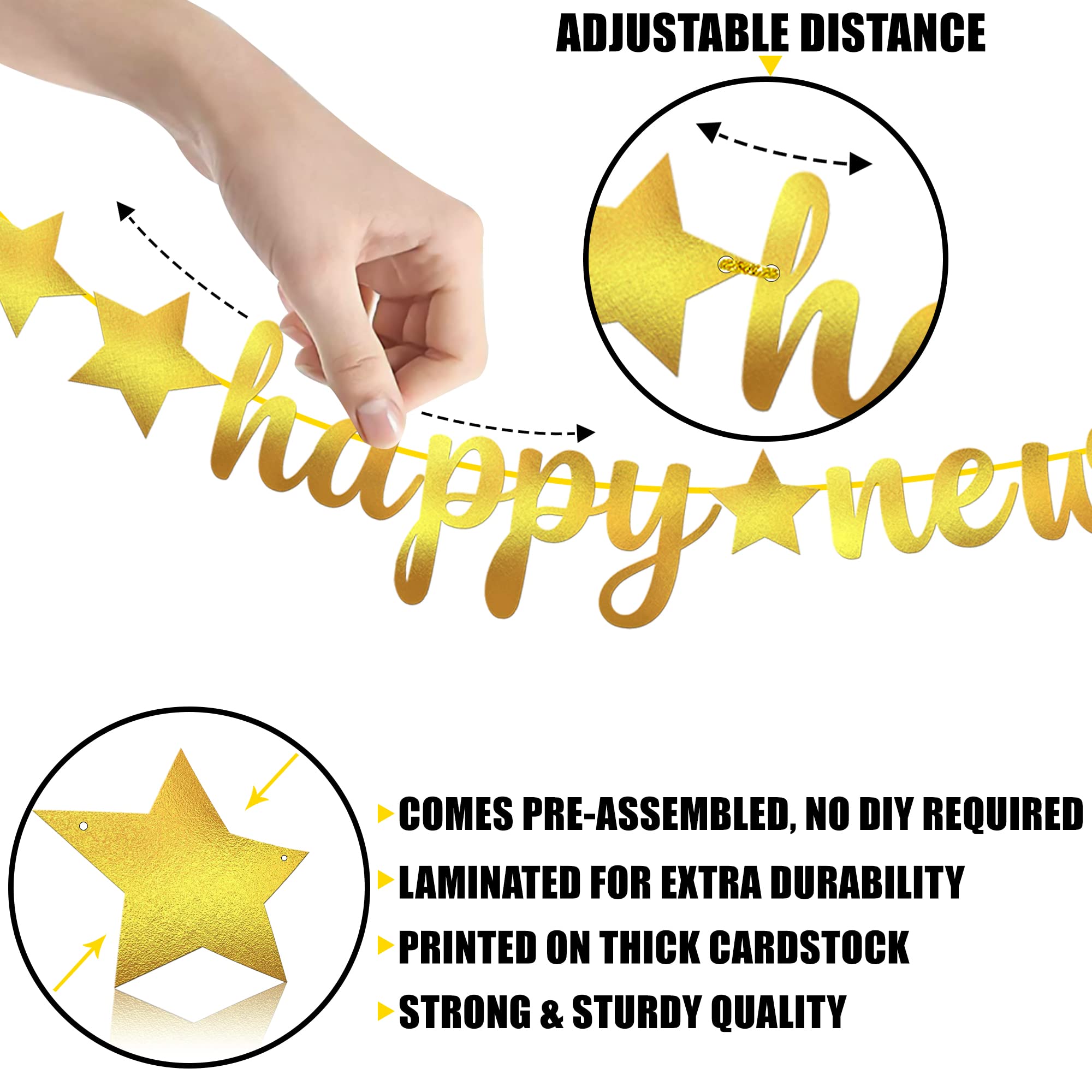 Snapklik.com : Shiny Gold Happy New Year Banner - 10 Feet, Pre - Strung ...