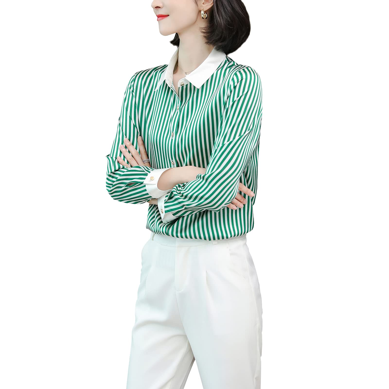 Valin Chemise Soie Rayures Col Revers Contrasté Manches