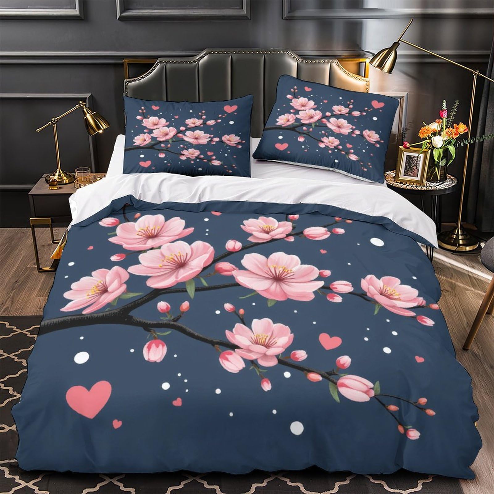 Housse de couette chiot Cavalier pour lit super king, ambiance fleurs de printemps