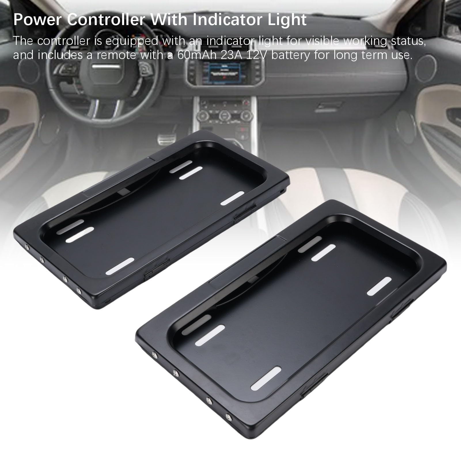 2PCS Iron Electric Ramki Tablicy Rejestracyjnej, Czarny z Przodu i Tylny Auto -tag Automatyka z Zdalnym Sterownikiem, Sprzętem do Montażu, śrubów, do Amerykańskich Pojazdów