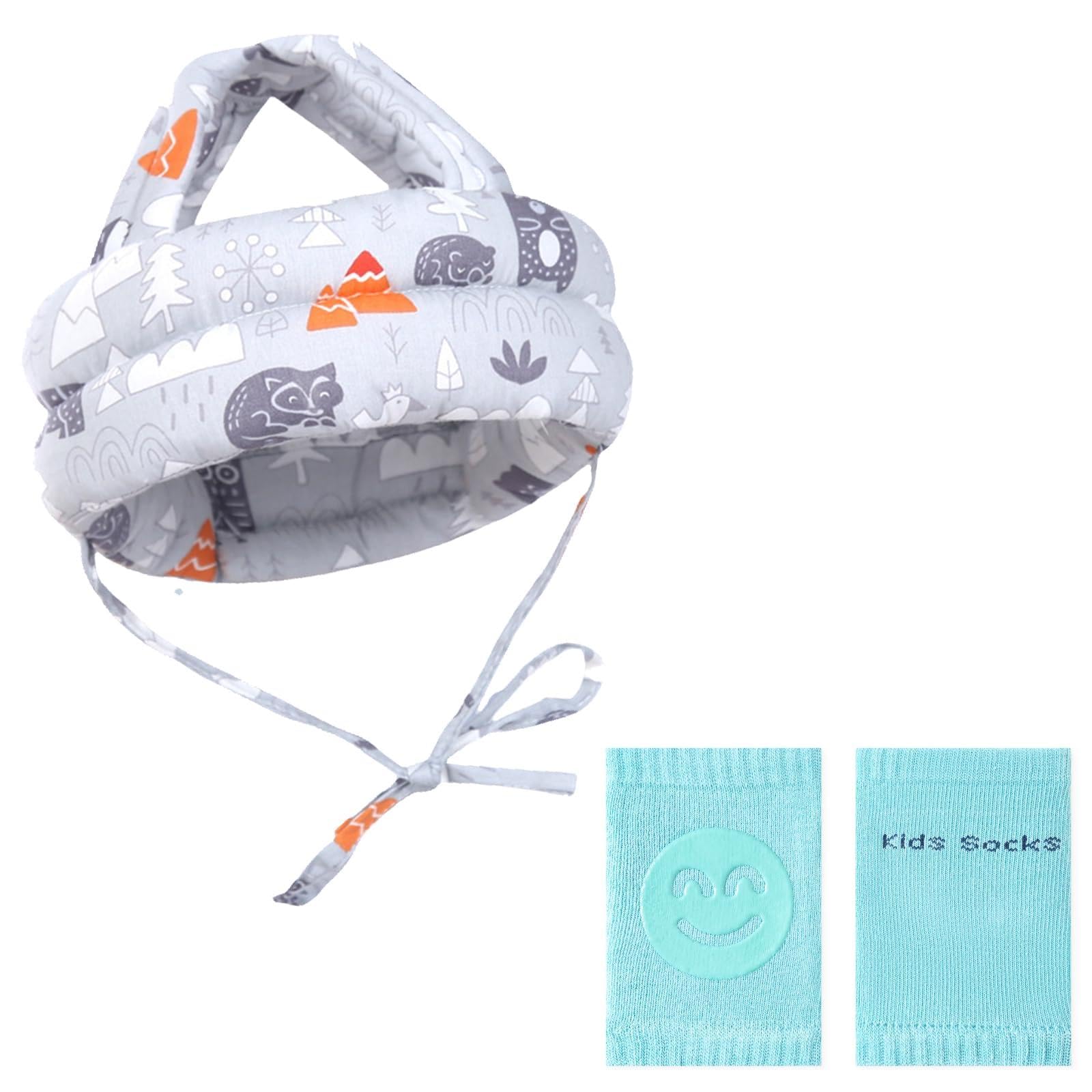 Baby Protector, Head Safety Pad Backpack with Knee Pads, Suitable for Infants Aged 6-24 Months, Grey
