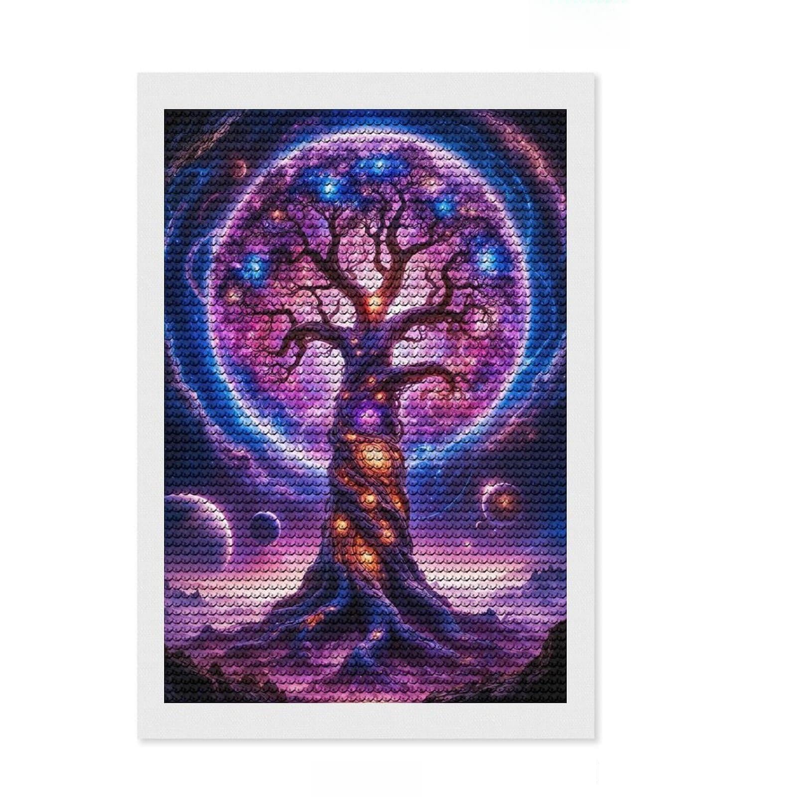 Junmoney Cosmic Tree of Life Diamond Art Canvas 8"x12", Adhesive Canvas, Easy to Enjoy, Living Room Decor, Birthday Gift, Simple to Start