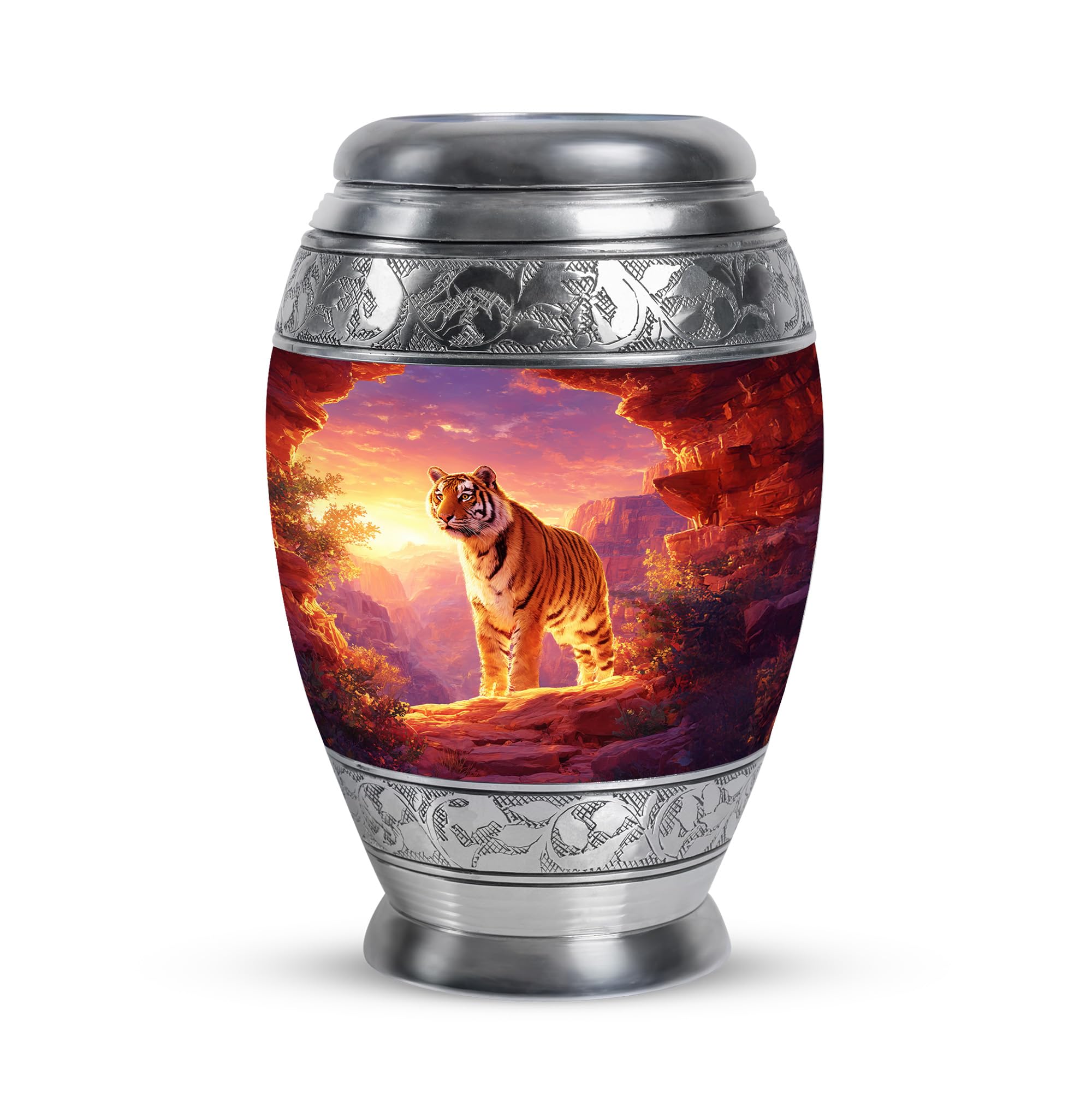 Tiger Small Keepsake Urn for Humans Remains, Memorial Gifts for Family, Keepsakes Urns, Unique and Decorative Urn for Human Ashes, Cremation Urns for Brother and Sister, Purple and Orange, 3 Inch