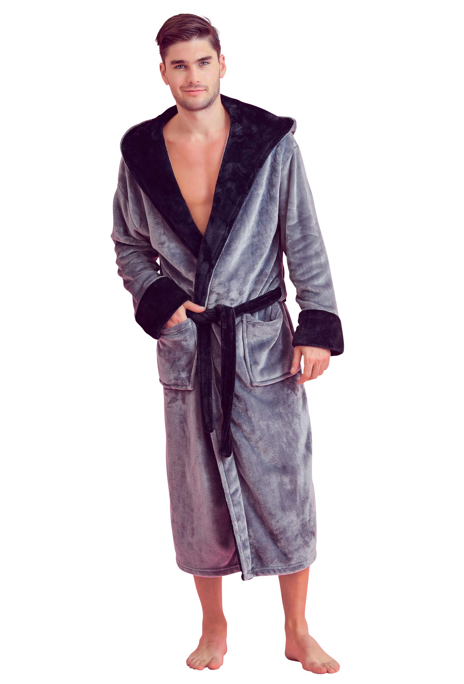 Soft Touch Linen Herren Fleece-Bademantel mit Kapuze