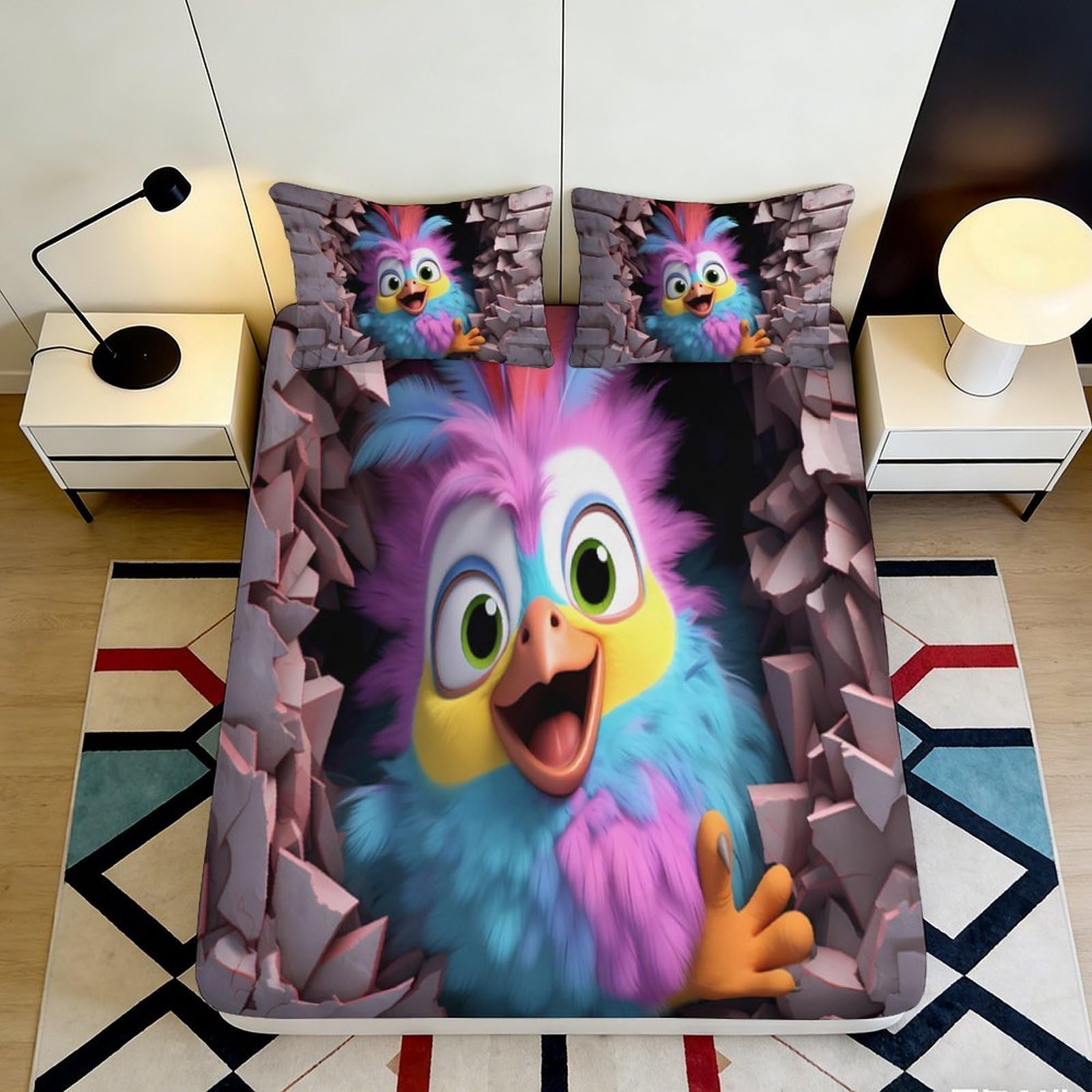 Kzqnxhjprl Style-3 3D Printed Colorful Cartoon Bird Fitted Sheet Microfiber Soft Bed Sheet Bedroom Decor Dorm Mattress Cover 90X200x25cm