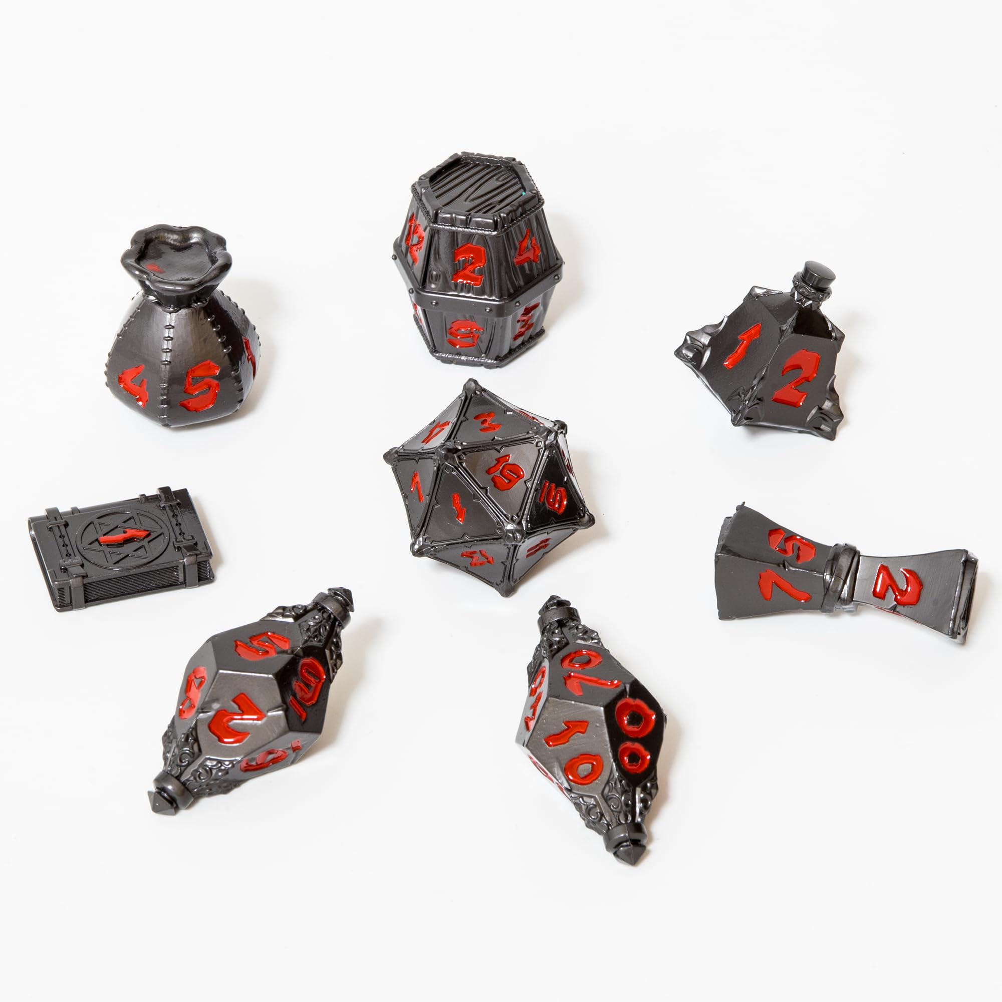 TOYVERSE Set di dadi poliedrici bicolori, nero-rosso metallico, dadi in lega, adatto per D&D, DND, RPG, MTG, Dungeon e Draghi, giochi da tavolo e giochi di ruolo, 15 anni e più