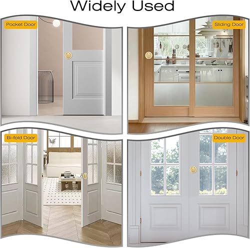 Miniatura 4 de EHOMEWARE Paquete de 2 cerraduras de puerta de bolsillo de color dorado cepillado, herrajes para puerta de bolsillo sin llave, manijas de puerta de