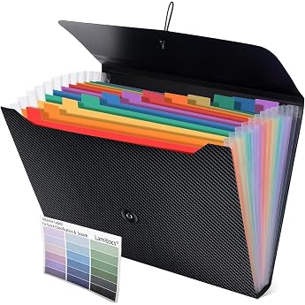 Lamitocs A4 Document Folder, File Organiser with 13 Compartments and Coloured Labels, A4 Plastic Folder for Document Storage 