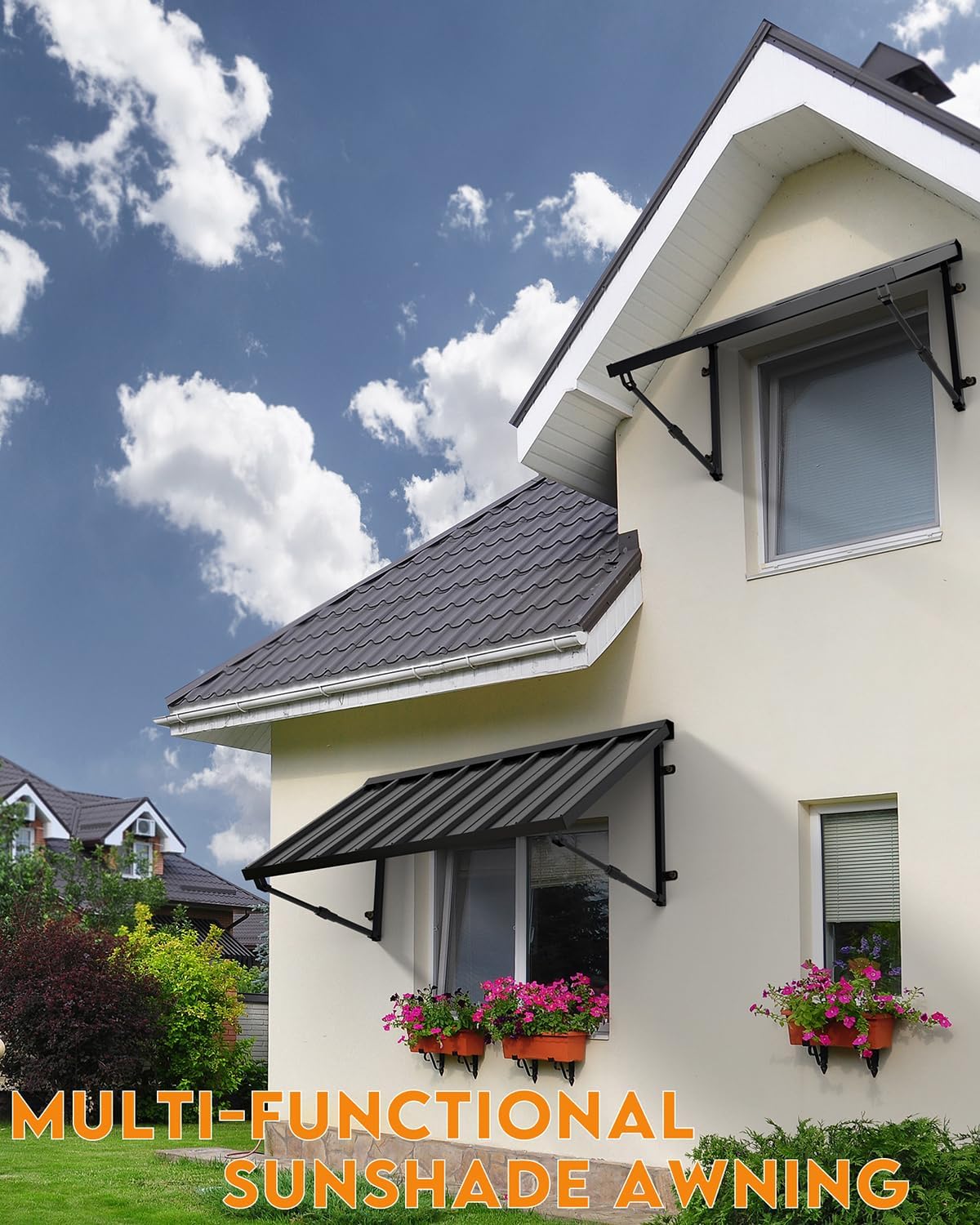 Metal Awning for Door Entrance, 54x24 Inches Adjustable Angle Window Awnings for Patio, Sunsetter Shade Canopy Outdoor Exterior for Front Doors, Windows, Porches, Balconies, Black