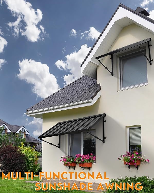 Metal Awning for Door Entrance, 54x24 Inches Adjustable Angle Window Awnings for Patio, Sunsetter Shade Canopy Outdoor Exterior for Front Doors, Windows, Porches, Balconies, Black by GDPFN - Image 3