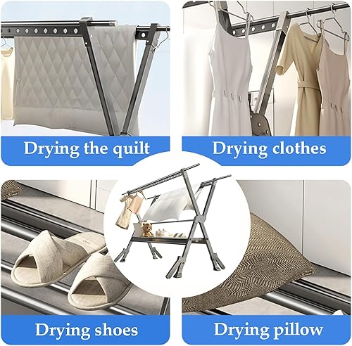 Miniatura 7 de Estante ajustable de alta capacidad para ropa de secado de ropa, soporte de secado de ropa de lavandería, estante de secado plegable para uso en