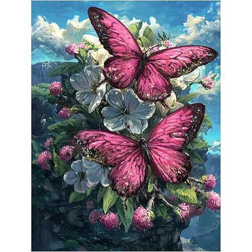 DOTZSO Butterfly Diamond Painting Kits for Adults, Easy DIY 5D Round Full Drill Diamond Art kit Diamond Dot Crystal Gem Art and Craft for Beginners Home Wall Decor 12x16 Inches
