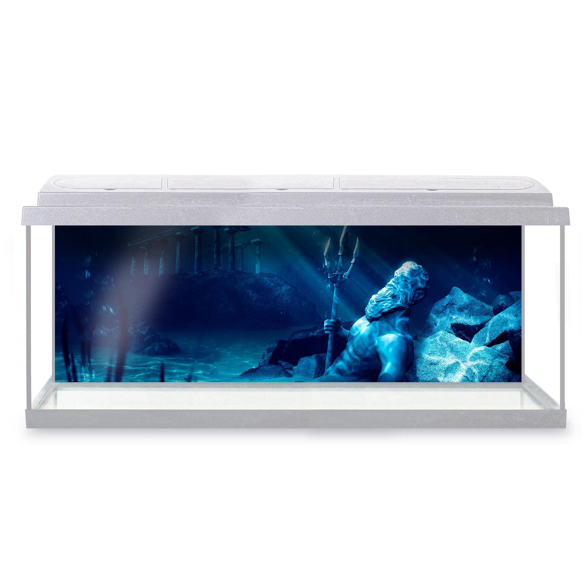 DV DESIGN Aquarium Fish Tank Background 123x42 cm - Atlantis Underwater City Poseidon Water Neptune Statue Ancient Static Cling Vinyl Vivarium Terrarium External Application #500024