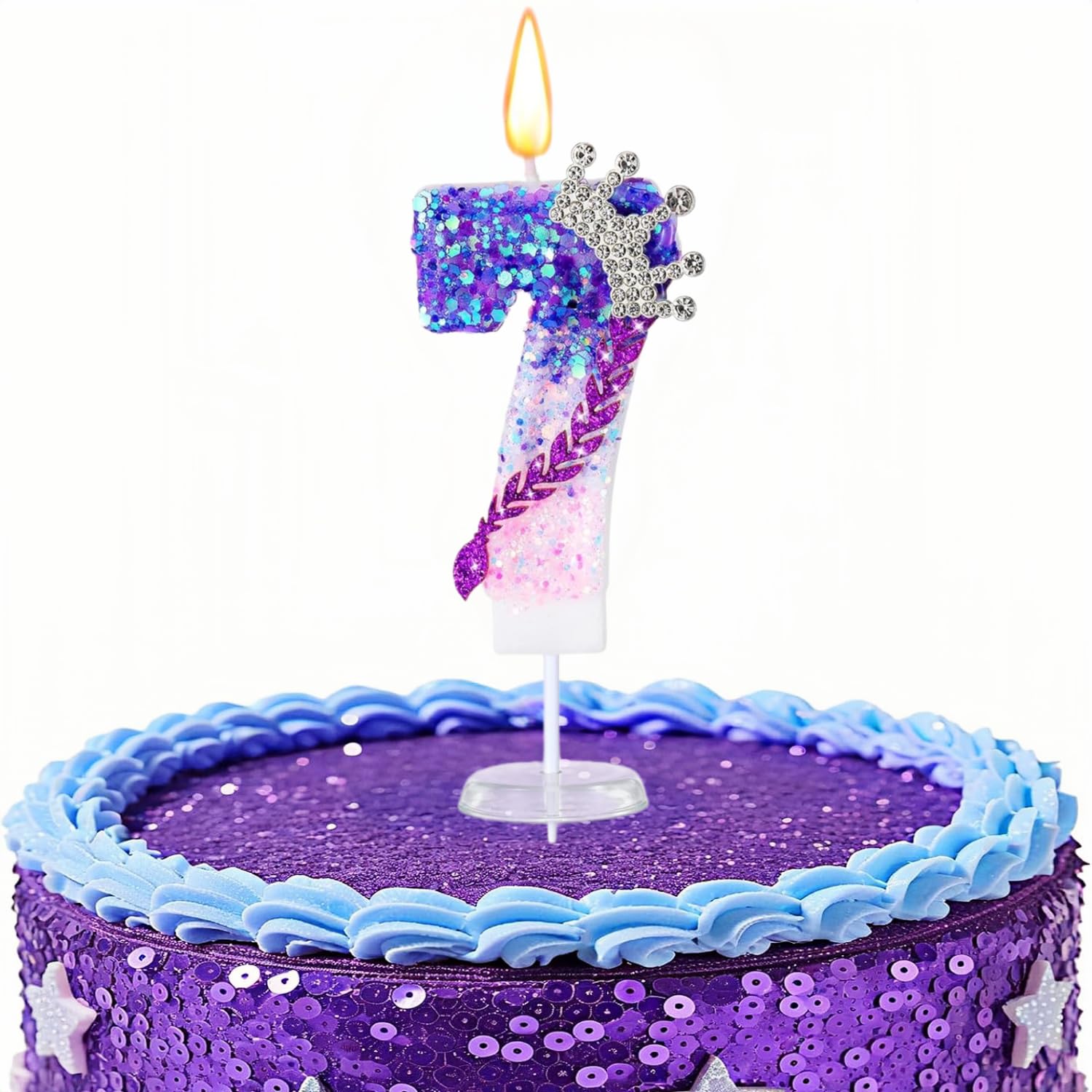 K pop Birthday Number Candles, Purple Pink Birthday Candles for Cake,Glitter Number Cake Topper with Sequins for Celebrating Anniversary Theme Decorations,Cartoon MusicThemed Party Supplies (Number 7)