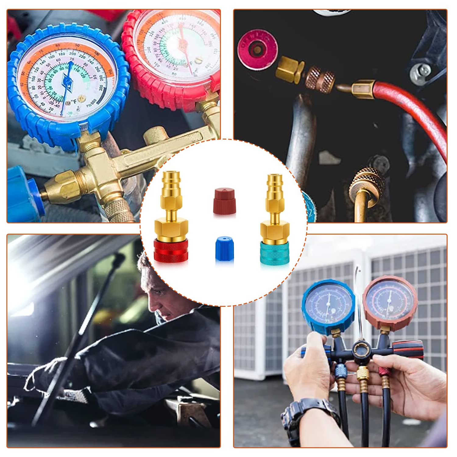 Kit Adaptateur R134A Vers R1234YF Asudaro - Connecteurs Rapides Rouge/Bleu Haute/Basse Pression