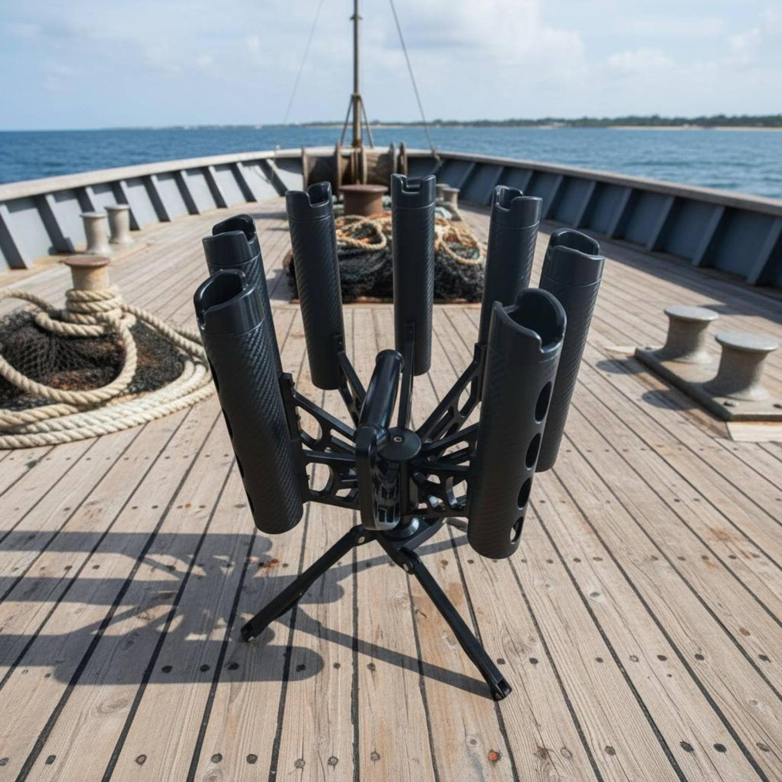 harayaa Soporte para Cañas de Pescar con Estructura Metálica Robusta Portacañas Vertical de 7 Ranuras Rotación Fluida para Facilitar el Uso Apto para Almacenamiento Doméstico Garaje de Herramientas