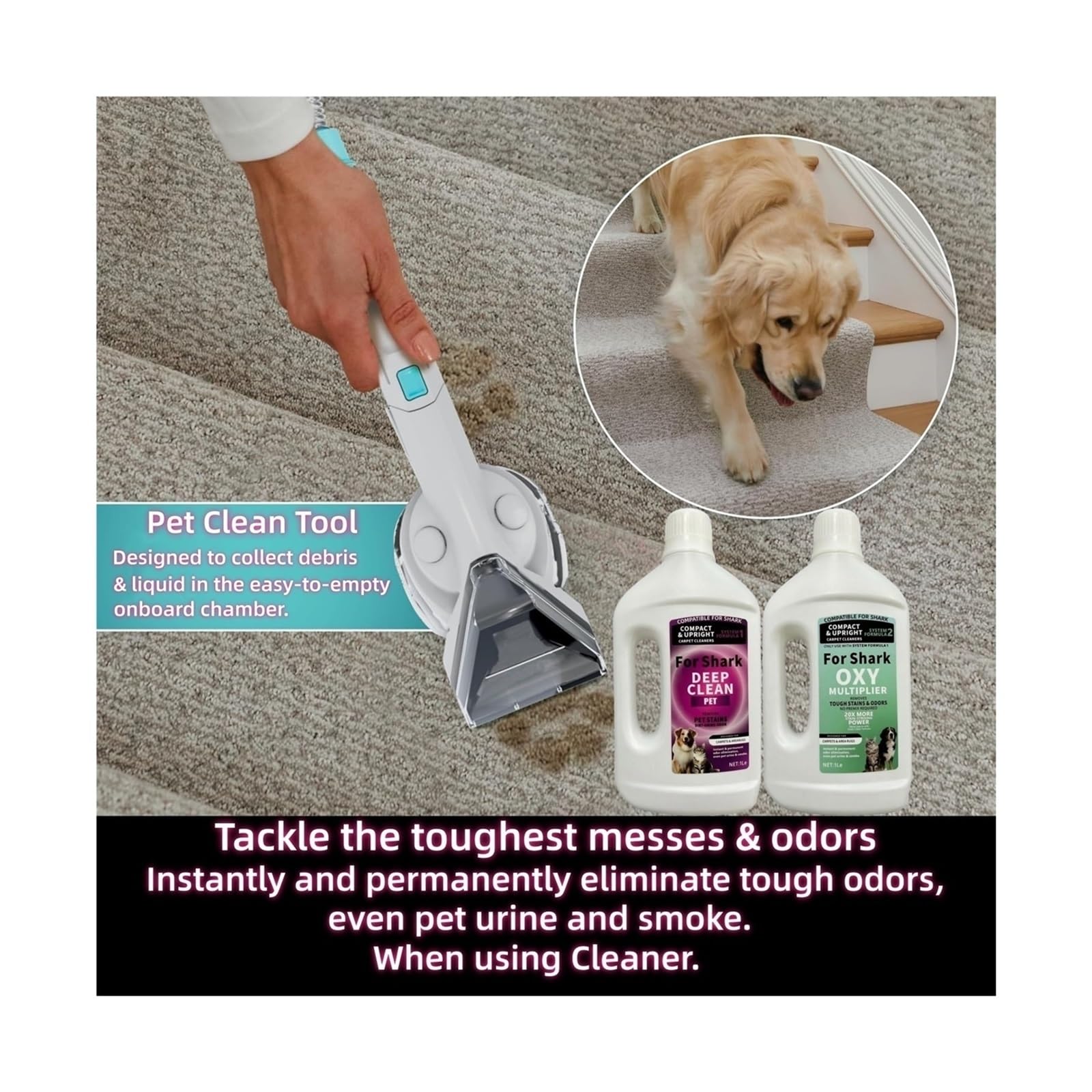 3 Botellas De Limpiador De Alfombras Específico For Mascotas Con Un Total De 3 Litros, Solución De Limpieza Específica For Máquinas De Pisos, Fórmula Apta For Mascotas, Compatible Con Shark