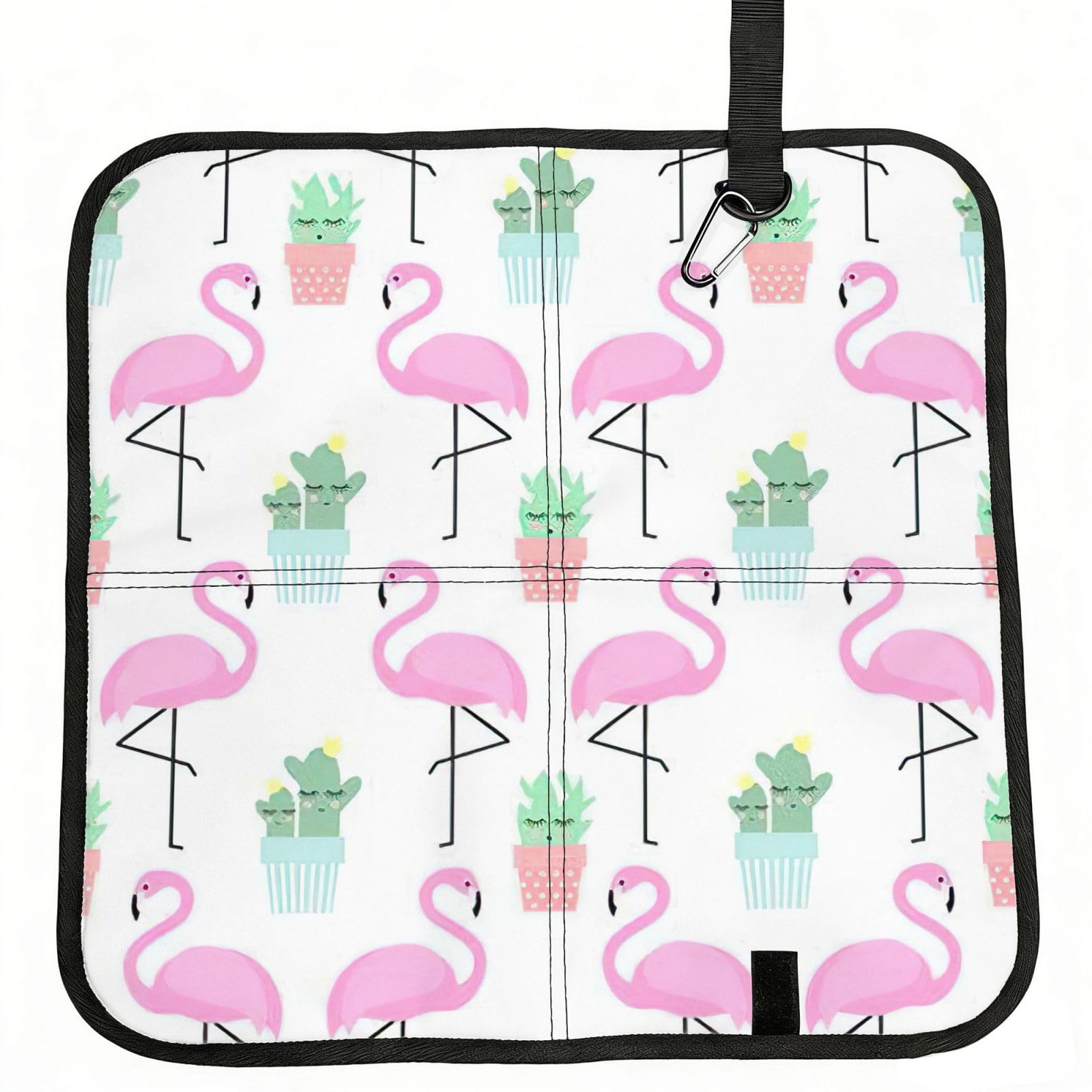 SDEGTHO Tropical Flamingo Cute Cactus Printed Foldable Seat Pad with Closure, Lightweight Cushion for Airplane Travel Camping