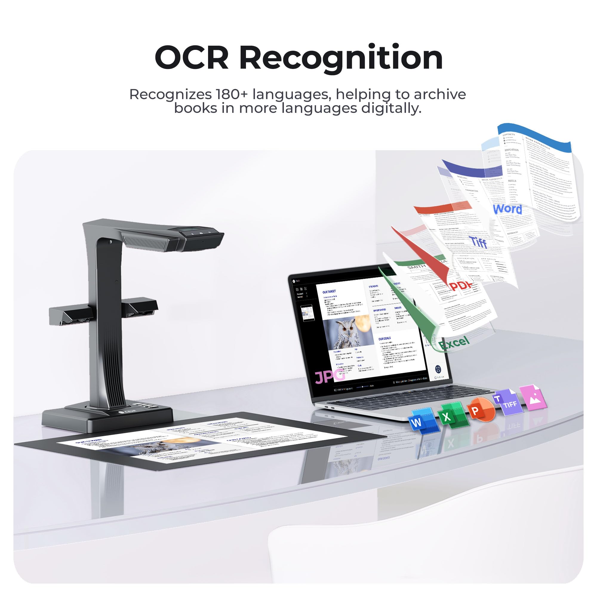CZUR ET24 Pro A3 Buchscanner 24MP Scanner mit HDMI, A3 Scanner mit Laser Verflachungstechnologie, OCR 180+Sprache, Dokumentenscanner Visualizer für Windows, macOS und Linux