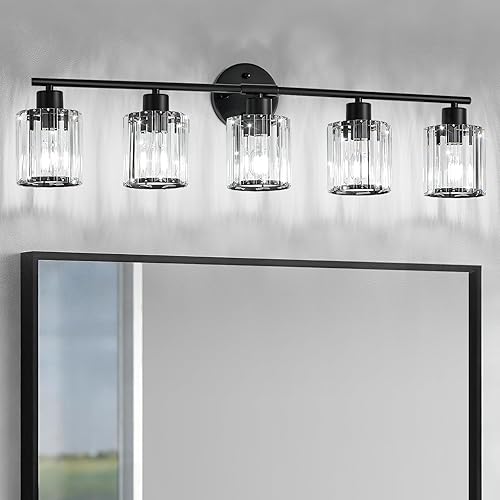 Miniatura 17 de Accesorios de iluminación de baño de cristal, accesorios de iluminación de baño sobre espejo, modernas luces de tocador negras de 3 luces para Negro