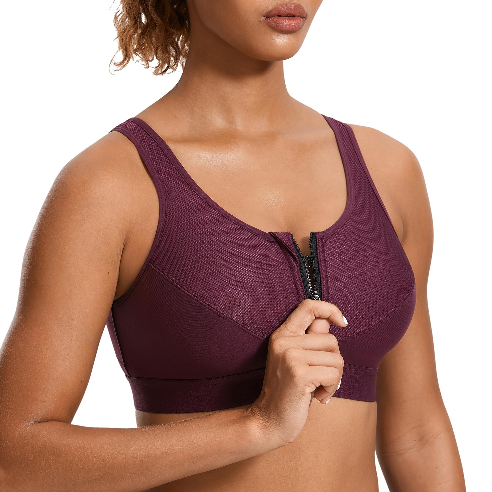 SYROKAN Women's Sports Bra High Impact Front Fastening Zipper Wireless Post Surgery Support Workout Bra — view 11